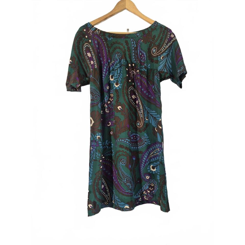 Banana Republic Black Label Green Brown Paisley Print Dress Shift Style Short S